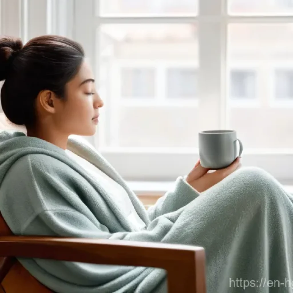 회복탄력성을 위한 안전한 공간 만들기 - **Prompt:** A serene young woman, dressed in comfortable, modest loungewear, sits peacefully on a pl...