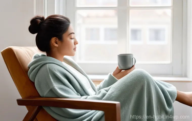 회복탄력성을 위한 안전한 공간 만들기 - **Prompt:** A serene young woman, dressed in comfortable, modest loungewear, sits peacefully on a pl...