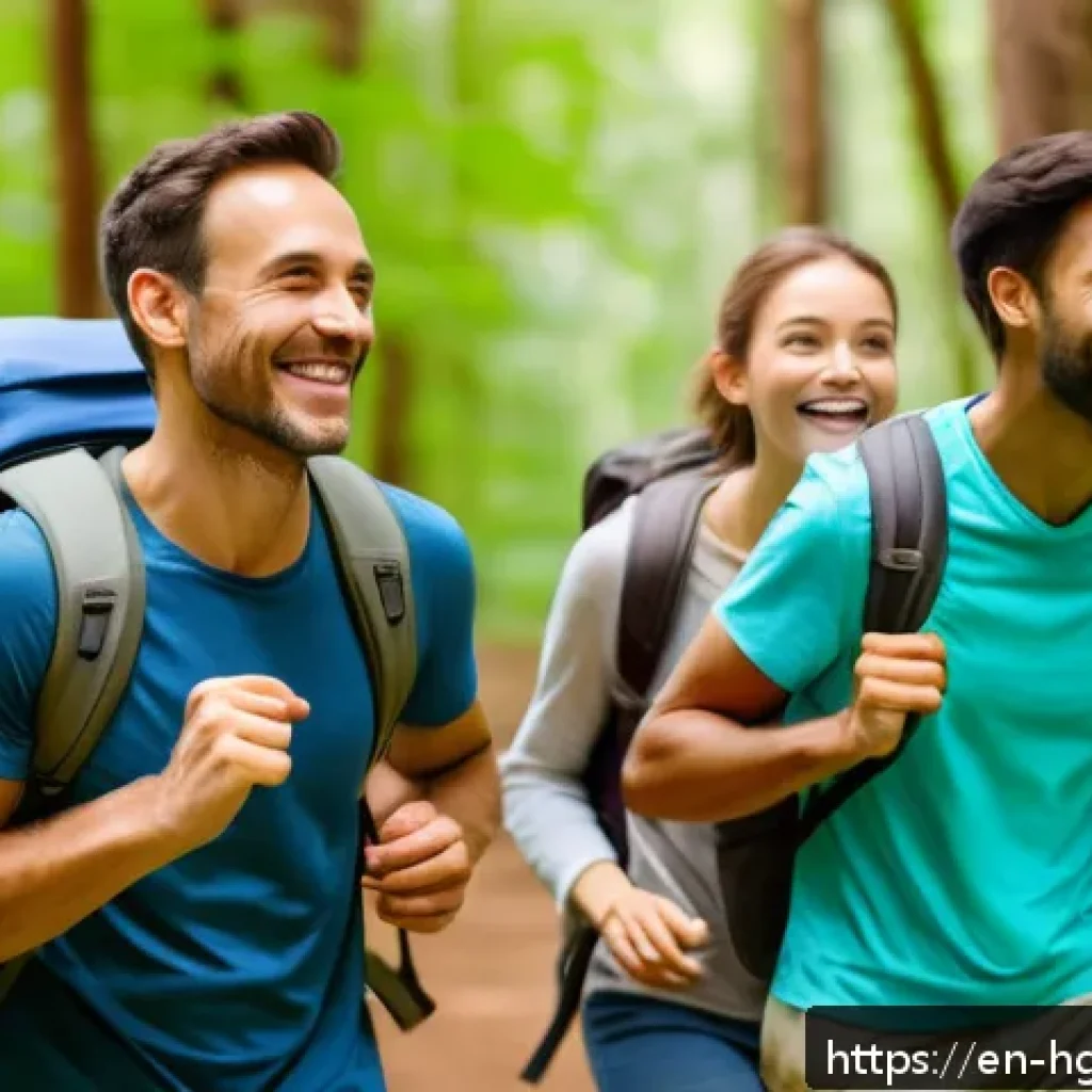회복탄력성 향상을 위한 사회적 네트워킹 - A diverse group of adults engaging in a joyful outdoor group activity such as hiking in a lush fores...