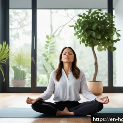 Home 33 회복탄력성과 성공적인 직장생활 - A modern home office scene showing a professional mid-30s woman practicing mindfulness during a brea...