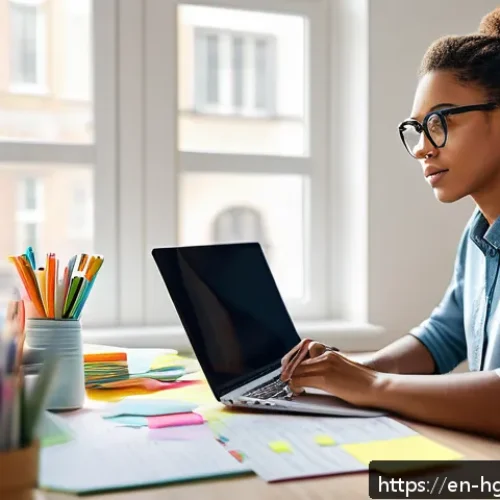 Home 30 회복탄력성을 높이기 위한 자원 관리 - A focused young professional sitting at a modern desk in a bright, cozy home office, surrounded by o...