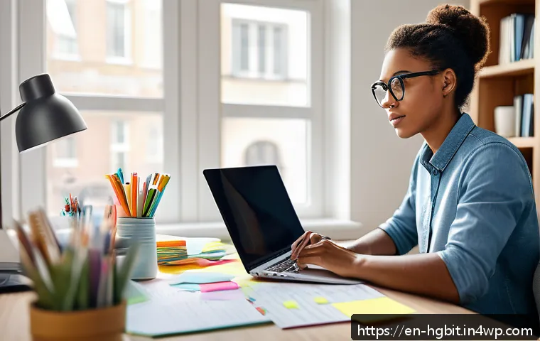 회복탄력성을 높이기 위한 자원 관리 - A focused young professional sitting at a modern desk in a bright, cozy home office, surrounded by o...